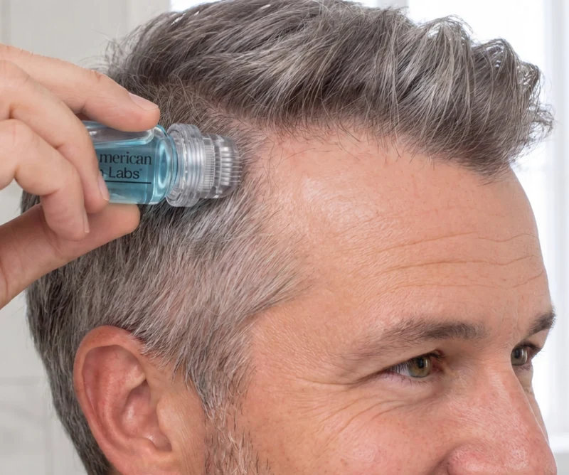 Micro-infusion applicator pressed gently on the scalp