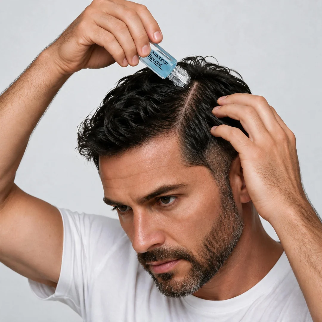 Serum applied to the scalp from the vial